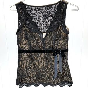 LOFT Black Lace V-Neck Shell Size: 4